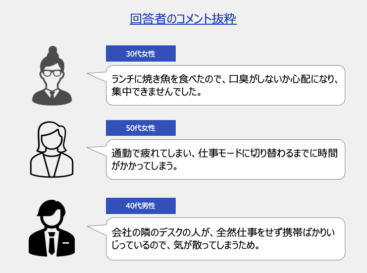 仕事に集中できない理由の回答者コメント