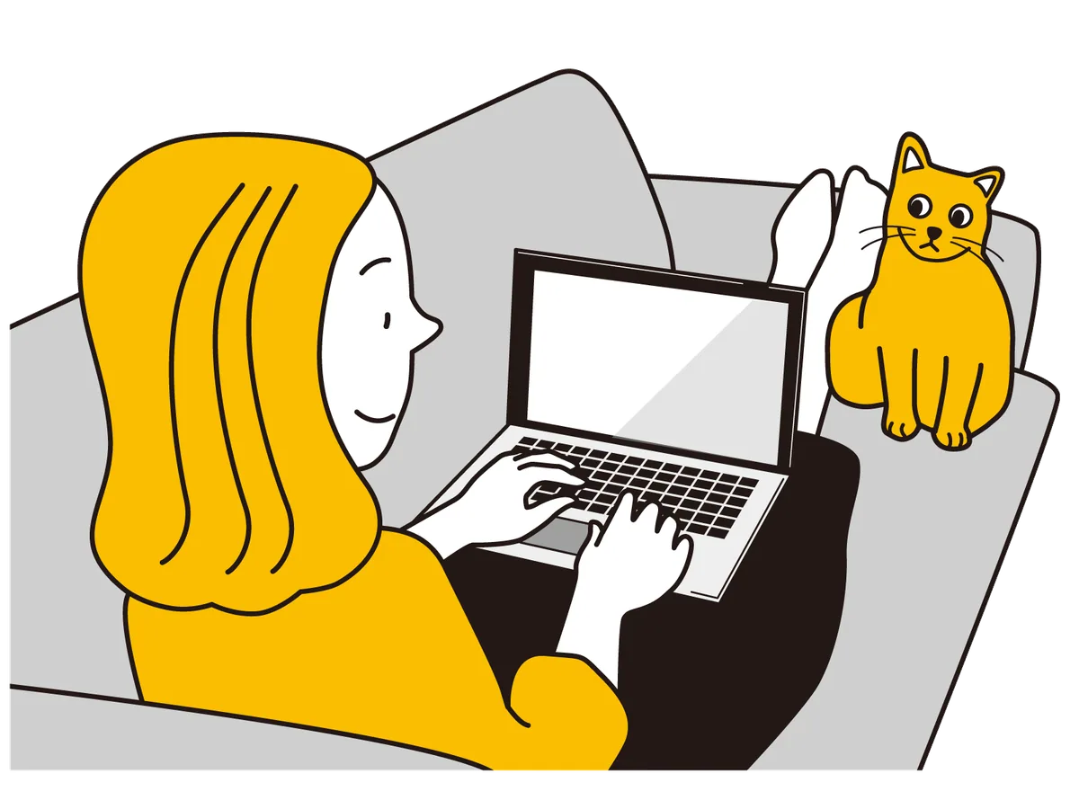 家で一人で働く人のイラスト
