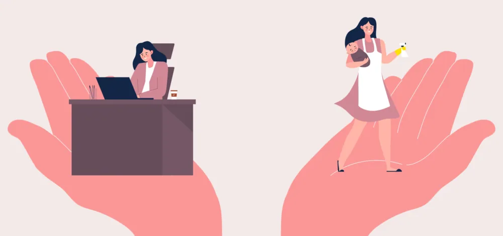 仕事と子育てをする女性のイラスト