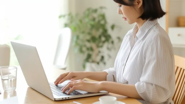在宅でパソコンで仕事をしている女性