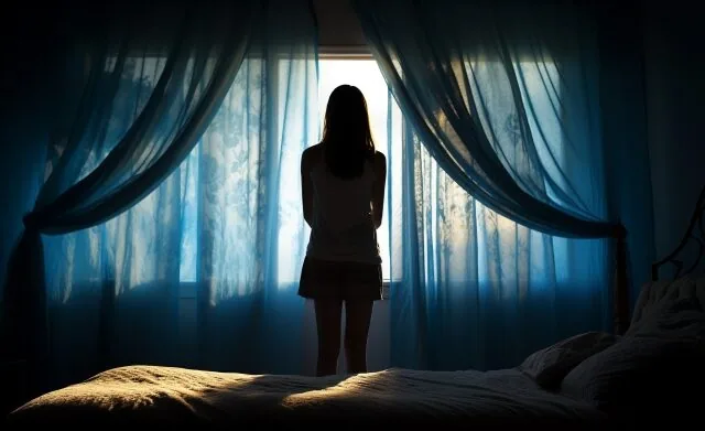 サイレント期間に絶望し立っている女性