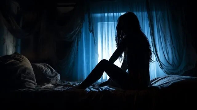 暗闇の中で絶望的な女性