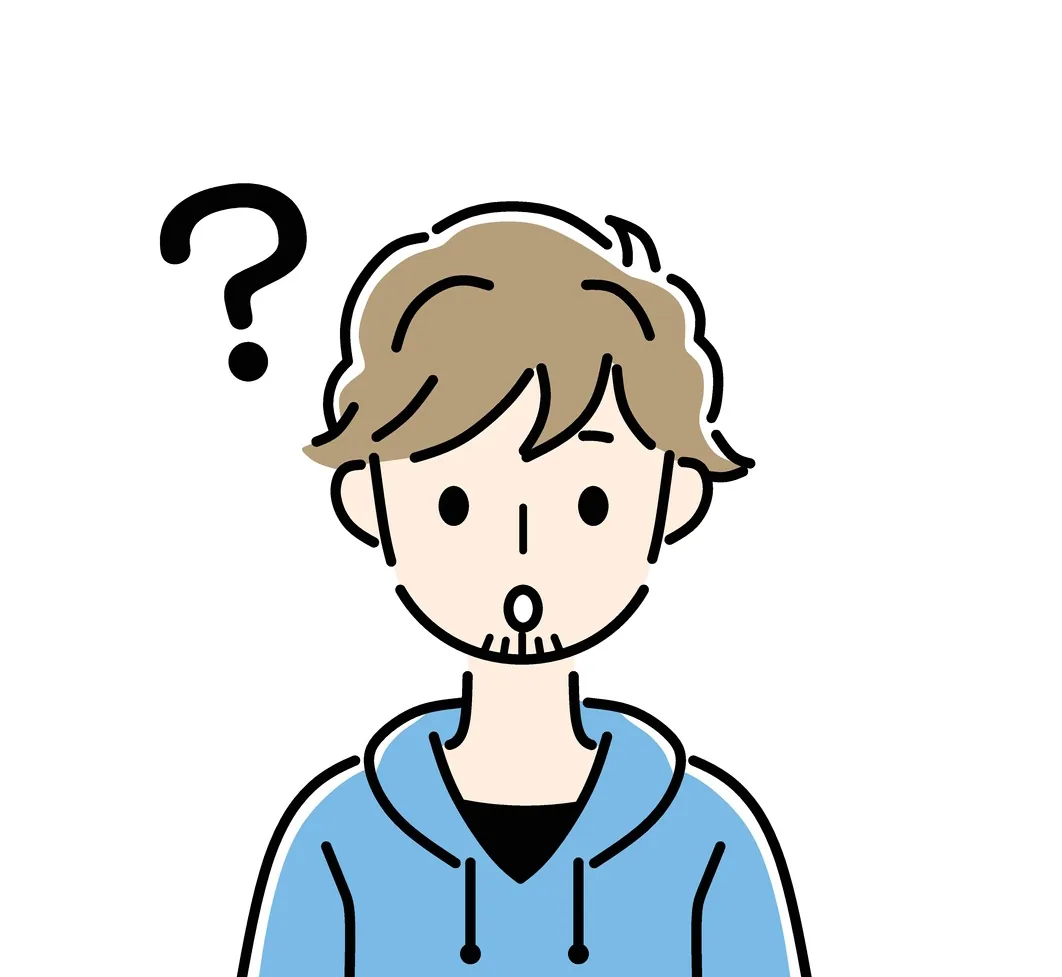 クエッションマークと考えている男性