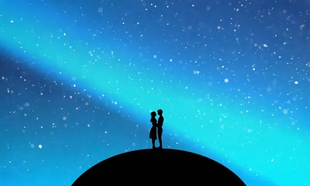 大きな月の下にいるツインレイの二人