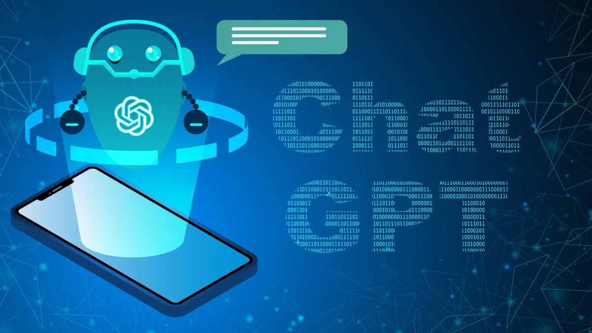 CHAT GPTのロボットが携帯から出ている様子
