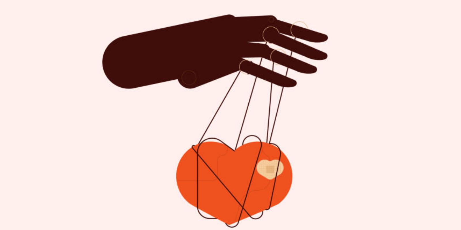 紐で絡まったハートと手