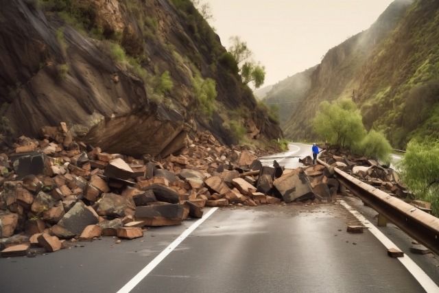 土砂災害で道路が塞がっている状態