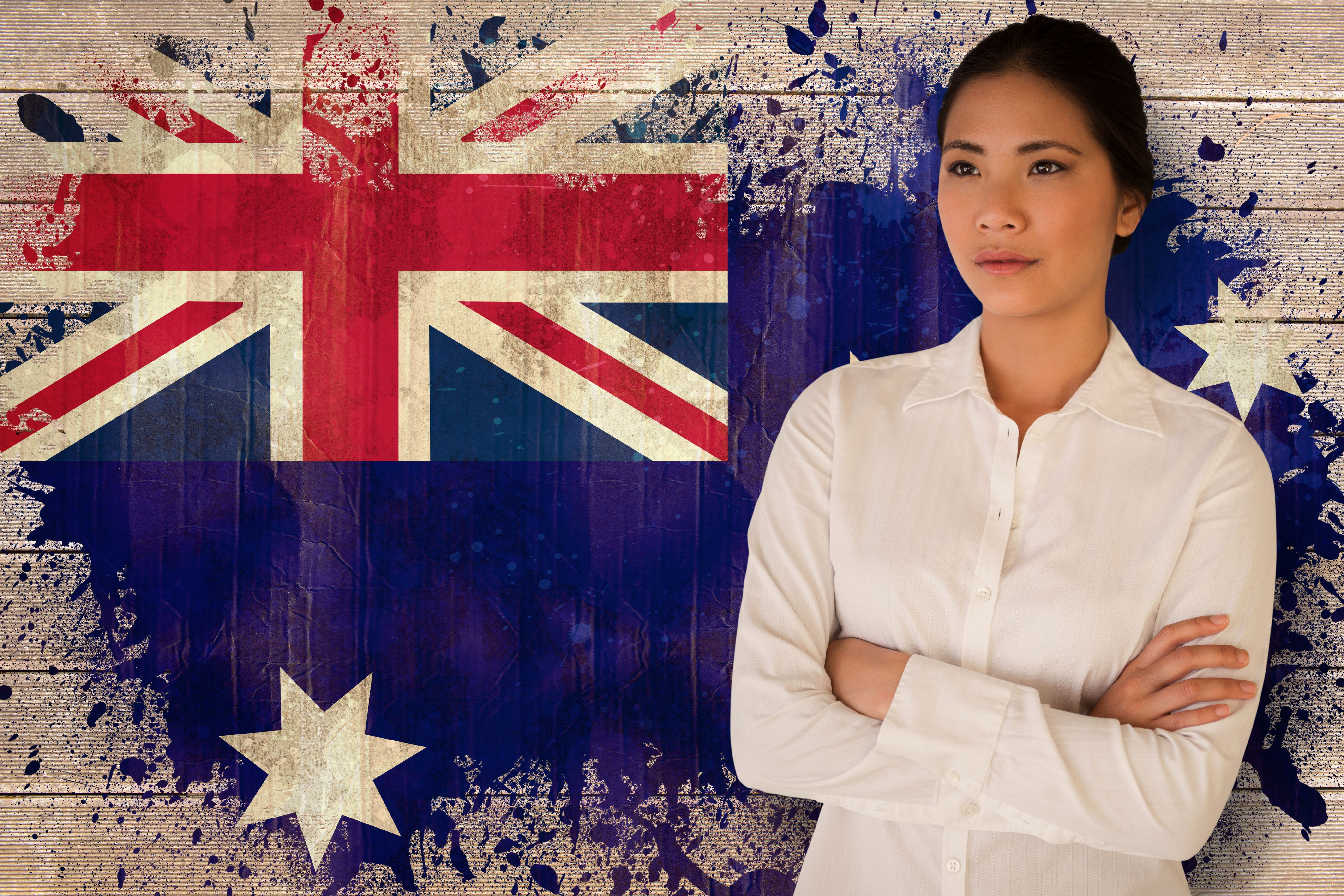 オーストラリアの国旗と女性