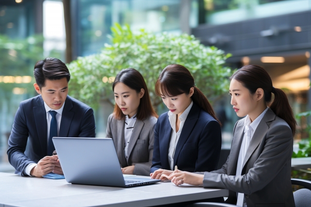 スーツを着た複数人の男女